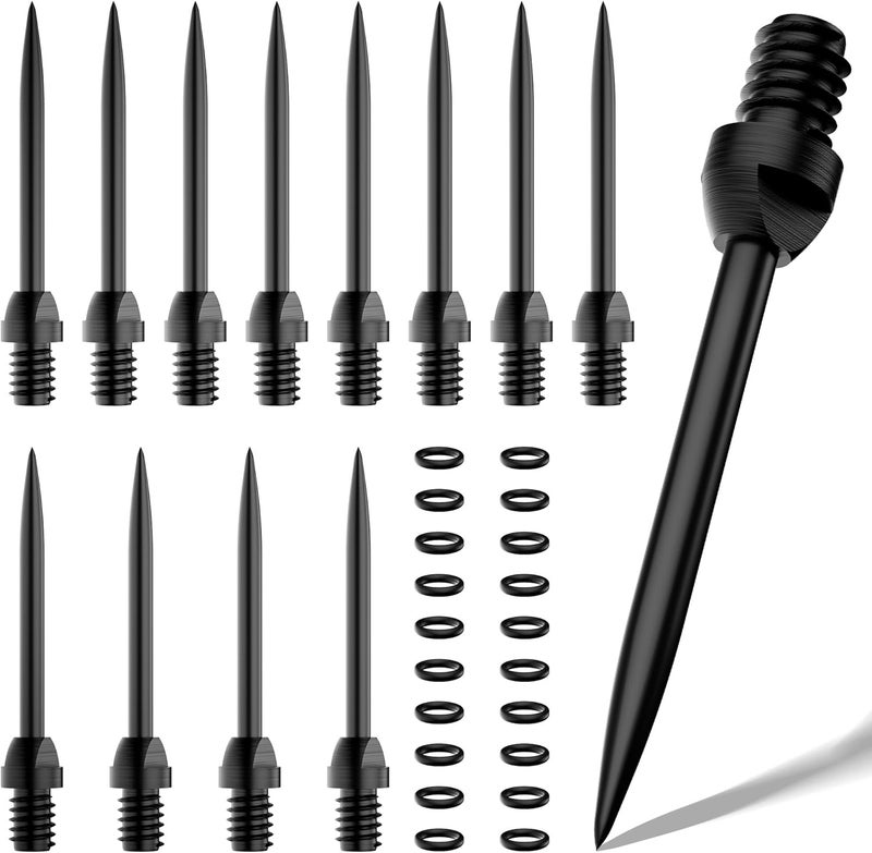 MageRabbit Steel Dart Tips, 12Pcs Metal Dart Tips, Dart Points, Dart Conversion Points, with 20 Pcs O Type Rubber Rings,Steel Tip for Darts - Image 1